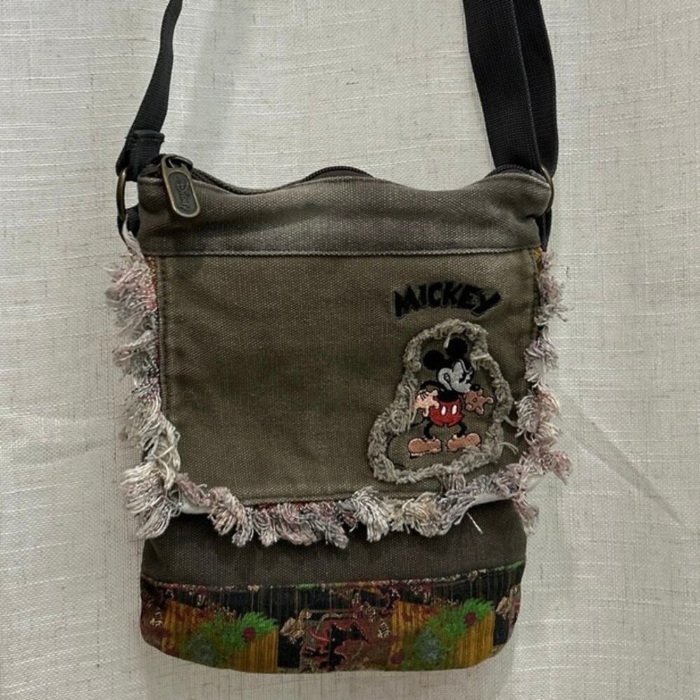 Vtg retro Disney Mickey Mouse rugged canvas crossbody bag green/khaki 7’x 9’ in